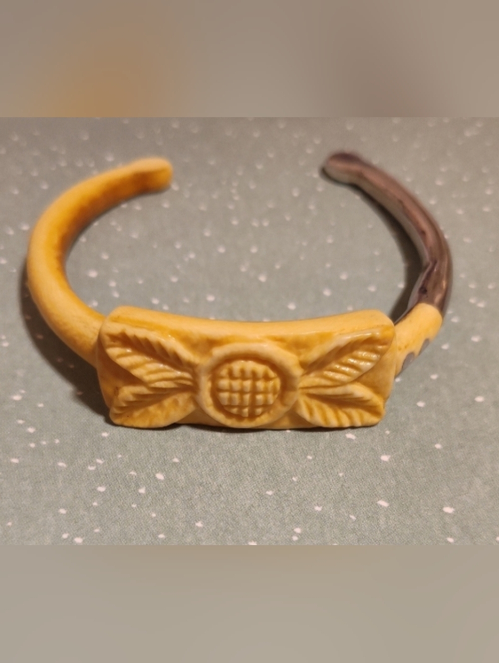 Vintage African Carved Bakealite? Silver Floral Design . One Of A kind. Rare